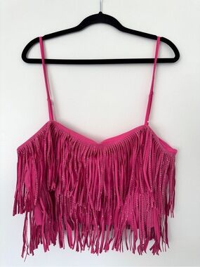Sweet Generis Hot Pink Studded Fringe Crop Top, Size 1X - NWT
